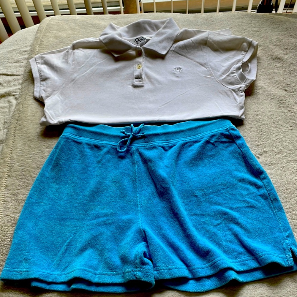 Lilly Pulitzer girls bundle size 14 terry shorts and a polo top
